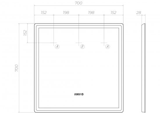 Зеркало для ванной Vigo Level Comfort 70x70 см с подсветкой и часами
