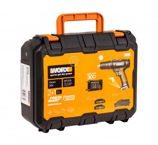Дрель-шуруповерт аккумуляторная ударная Worx WT375, 20 В Li-ion 2x2 Ач