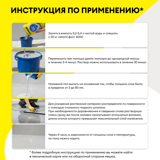 Пол наливной Vetonit ФАСТ 4000 Универсальный 20 кг
