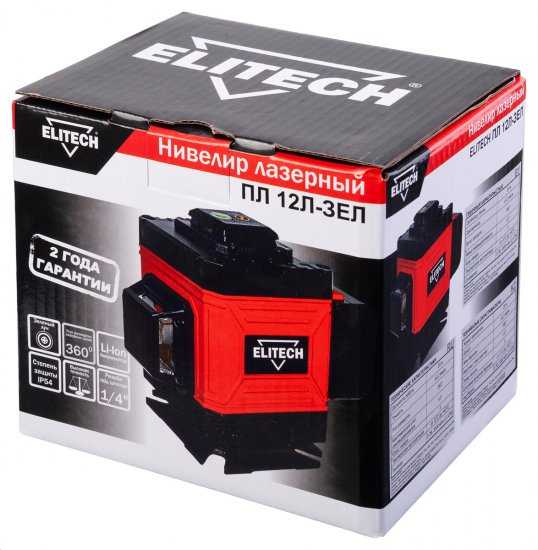 Уровень лазерный Elitech ПЛ 12Л-ЗЕЛ зеленый луч 25 м