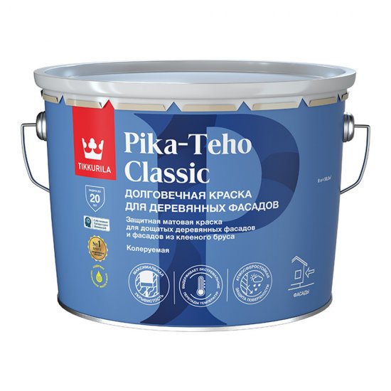 Краска фасадная по дереву Tikkurila Pika-Teho Classic водно-дисперсионная база A белая 9 л