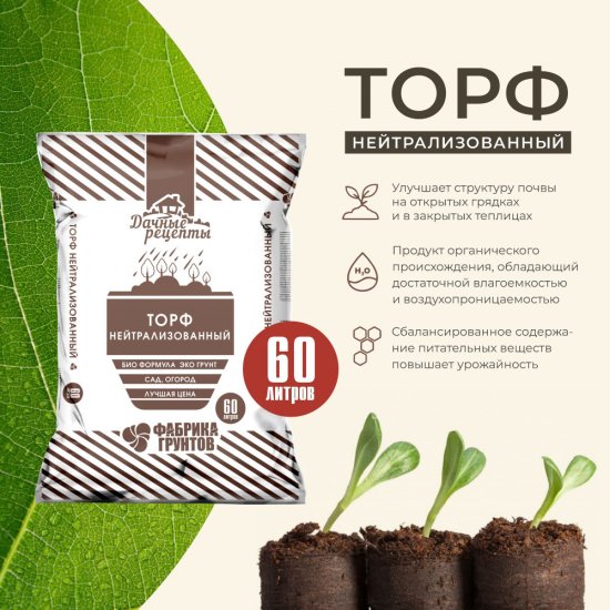 Торф Дачные рецепты нейтрализованный универсальный 60 л