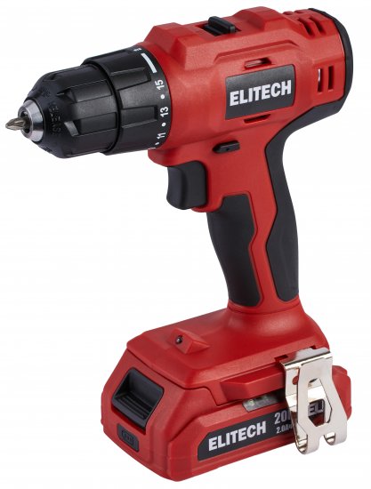 Дрель-шуруповерт аккумуляторная Elitech ДА 20-2СЛ, 20 В Li-ion 2x2 Ач