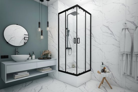 Душевая ширма Apart Black Метакам квадратная 80x80x185см цвет профиля черный раздвижная стекло 4мм прозрачное