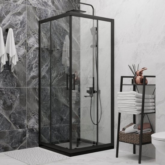 Душевая ширма Apart Black Метакам квадратная 80x80x185см цвет профиля черный раздвижная стекло 4мм прозрачное