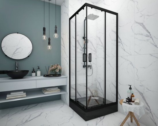 Душевая ширма Apart Black Метакам квадратная 80x80x185см цвет профиля черный раздвижная стекло 4мм прозрачное