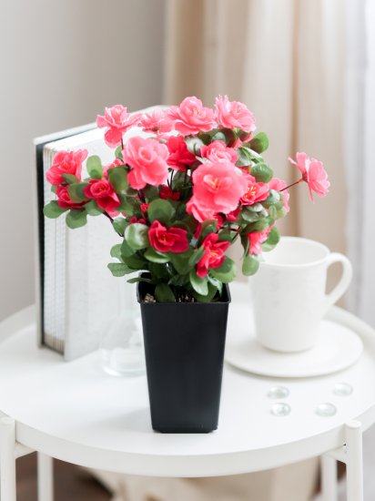 Искусственное растение в горшке азалия h30 см цвет малиновый