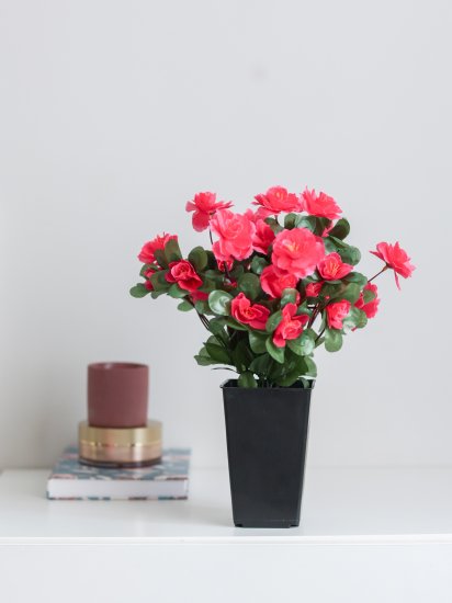 Искусственное растение в горшке азалия h30 см цвет малиновый