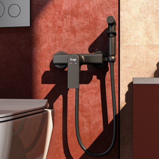Гигиенический душ Frap Arne F20204-6, набор со смесителем, цвет черный матовый