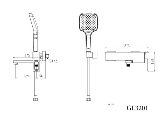 Смеситель для ванны Gappo Eder GL3201-6 однорычажный с лейкой и шлангом цвет черный матовый