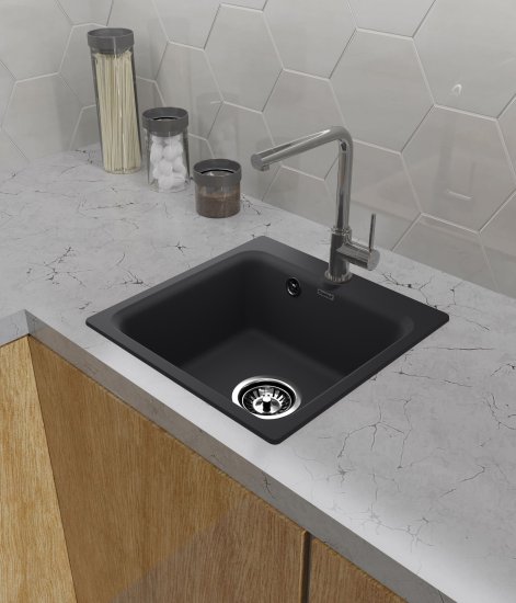 Мойка для кухни врезная Granfest Smart GF-SM 430 43x43 см глубина чаши 17 см мраморная крошка цвет черный