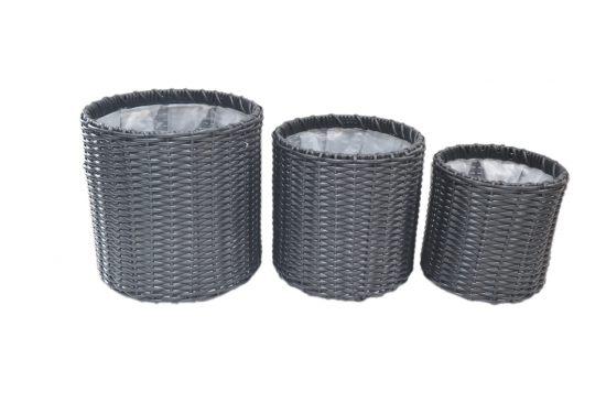 Кашпо для цветов Green Art ø32 h35 см v56 л искусственный ротанг черный 3 шт.
