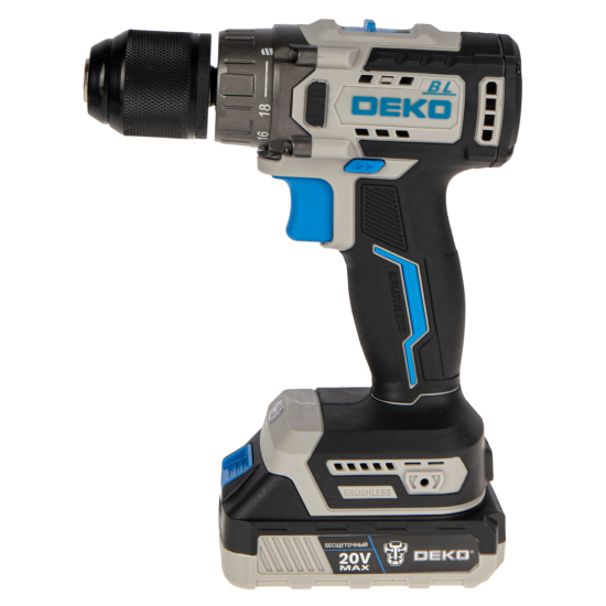 Дрель-шуруповерт аккумуляторная бесщёточная Deko ZKCD20V, 20 В Li-ion 2x2 Ач