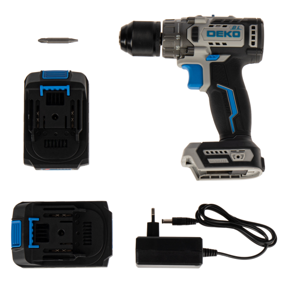 Дрель-шуруповерт аккумуляторная бесщёточная Deko ZKCD20V, 20 В Li-ion 2x2 Ач