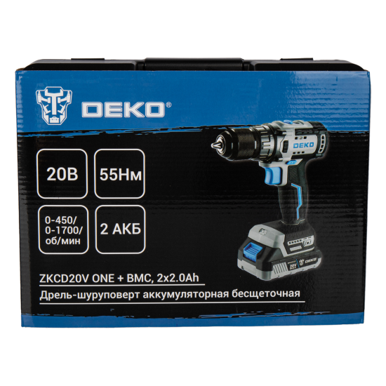 Дрель-шуруповерт аккумуляторная бесщёточная Deko ZKCD20V, 20 В Li-ion 2x2 Ач