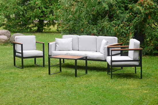 Набор садовой мебели Naterial Moneron металл/дерево/полиэстер серый/коричневый/черный: диван, стол и 2 кресла