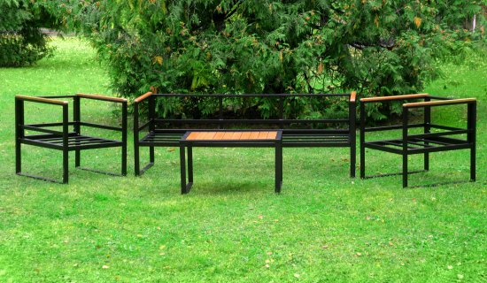 Набор садовой мебели Naterial Moneron металл/дерево/полиэстер серый/коричневый/черный: диван, стол и 2 кресла