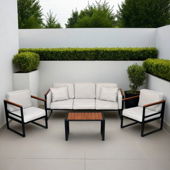 Набор садовой мебели Naterial Moneron металл/дерево/полиэстер серый/коричневый/черный: диван, стол и 2 кресла