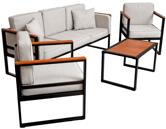 Набор садовой мебели Naterial Moneron металл/дерево/полиэстер серый/коричневый/черный: диван, стол и 2 кресла