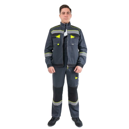 Костюм мужской рабочий Joker Корвет Коттон 48-50 рост 182-188 см темно-серый/лимон