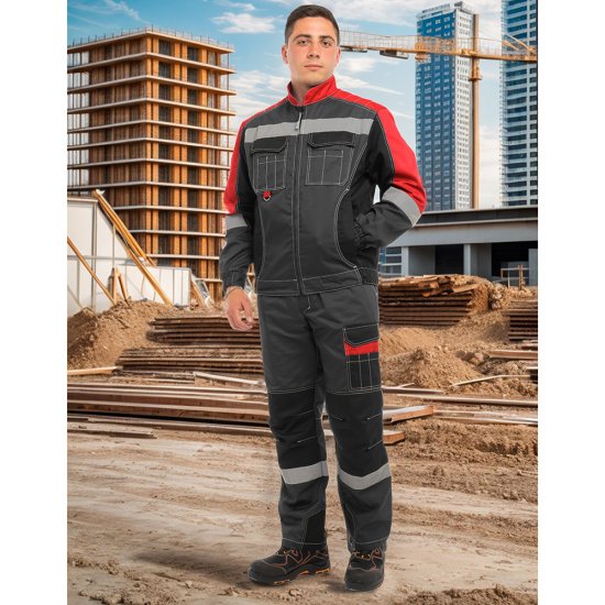 Костюм мужской рабочий Joker Формула Коттон 56-58 рост 182-188 см темно-серый/красный