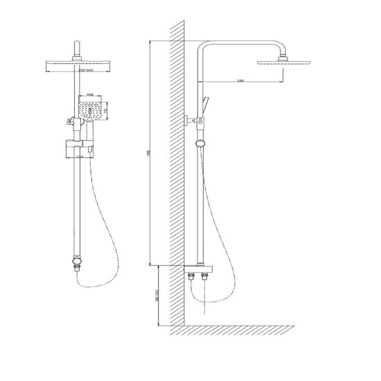 Душевой комплект Voda VST с верхним душем с лейкой черный (VST1000-10Black)