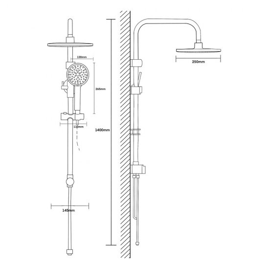 Душевой комплект Voda VST с верхним душем с лейкой хром (VST1000-8)
