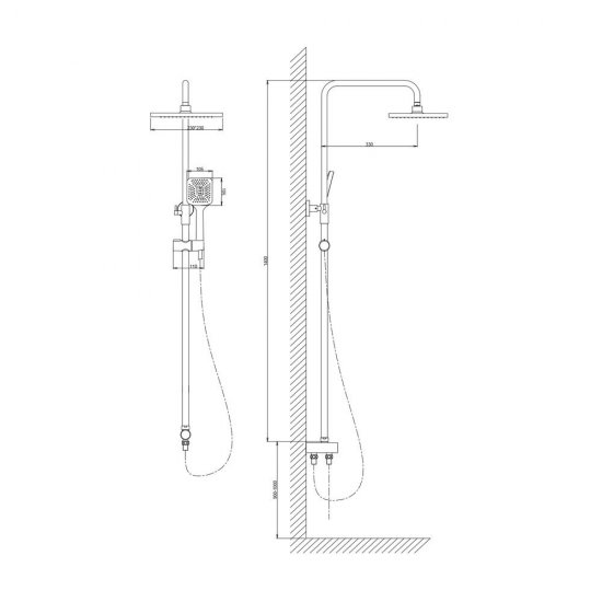 Душевой комплект Voda VST с верхним душем с лейкой черный (VST1000-5Black)