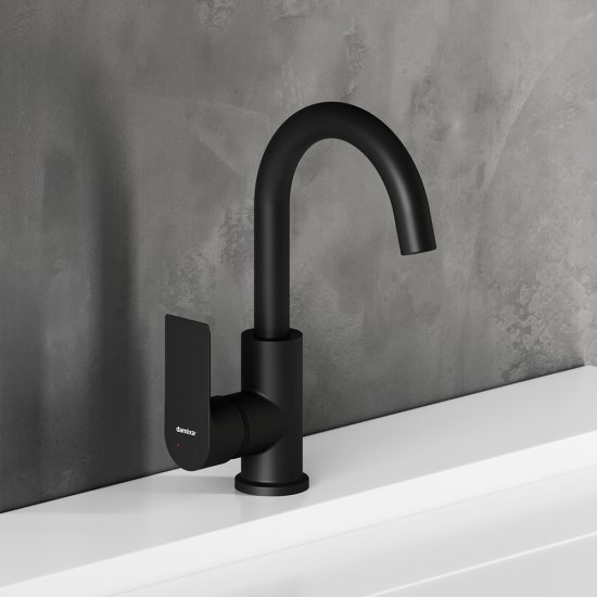 Смеситель для раковины Damixa Apollo черный однорычажный с поворотным изливом (470220300)