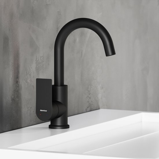 Смеситель для раковины Damixa Apollo черный однорычажный с поворотным изливом (470220300)