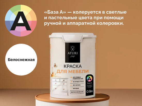 Краска для мебели Aturi Design цвет белоснежный база А 1.35 кг
