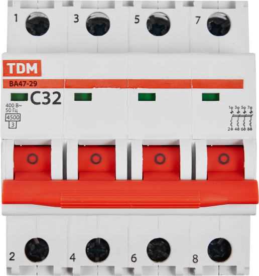 Автоматический выключатель TDM Electric ВА47-29 4Р C32 A 4.5 кА