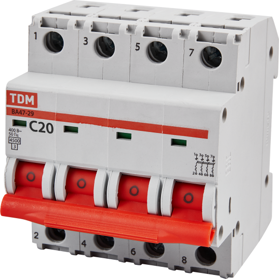 Автоматический выключатель TDM Electric ВА47-29 4Р C20 A 4.5 кА