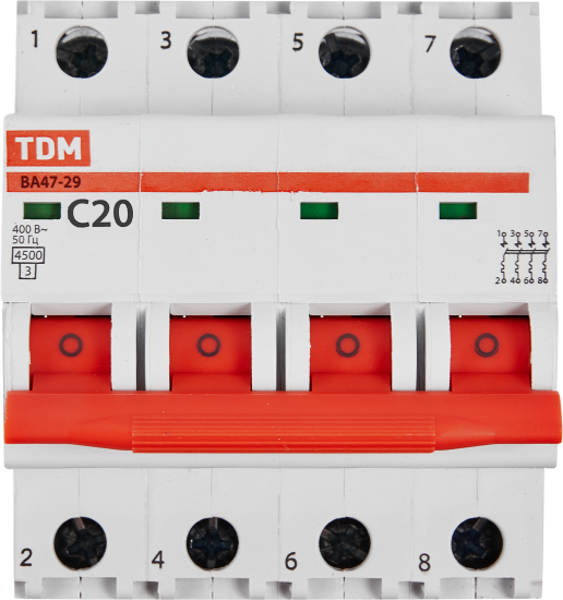 Автоматический выключатель TDM Electric ВА47-29 4Р C20 A 4.5 кА