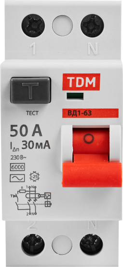 УЗО TDM Electric ВД1-63S 2Р 50 А 30 мА 6 кА AC