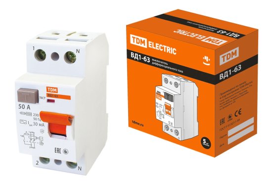 УЗО TDM Electric ВД1-63S 2Р 50 А 30 мА 6 кА AC