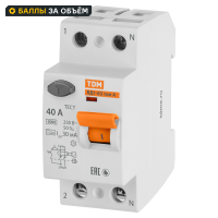 УЗО TDM Electric ВД1-63 2Р 40 А 30 мА 6 кА A