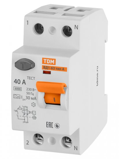 УЗО TDM Electric ВД1-63 2Р 40 А 30 мА 6 кА A