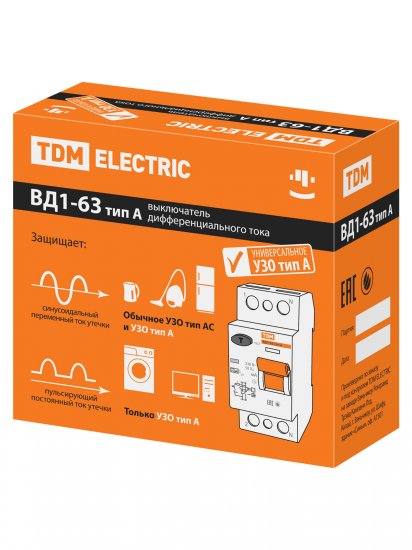 УЗО TDM Electric ВД1-63 2Р 40 А 30 мА 6 кА A