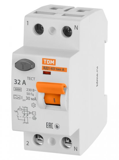 УЗО TDM Electric ВД1-63 2Р 32 А 30 мА 6 кА A