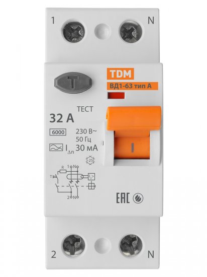 УЗО TDM Electric ВД1-63 2Р 32 А 30 мА 6 кА A