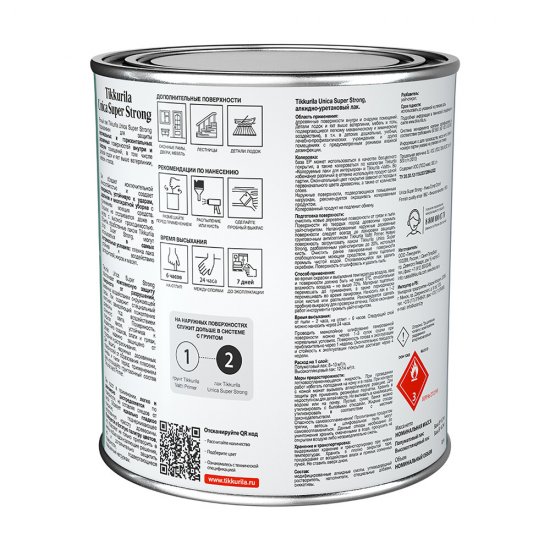 Лак алкидно-уретановый яхтный Tikkurila Unica Super Strong основа EP бесцветный 0,9 л высокоглянцевый