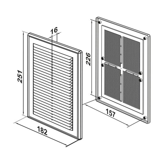 Решетка вентиляционная пластиковая приточно-вытяжная НашВент 182х251 мм с сеткой черная