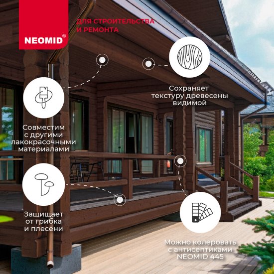 Антисептик Neomid 445 декоративный для дерева биозащитный концентрат 1:9 1 кг арабика