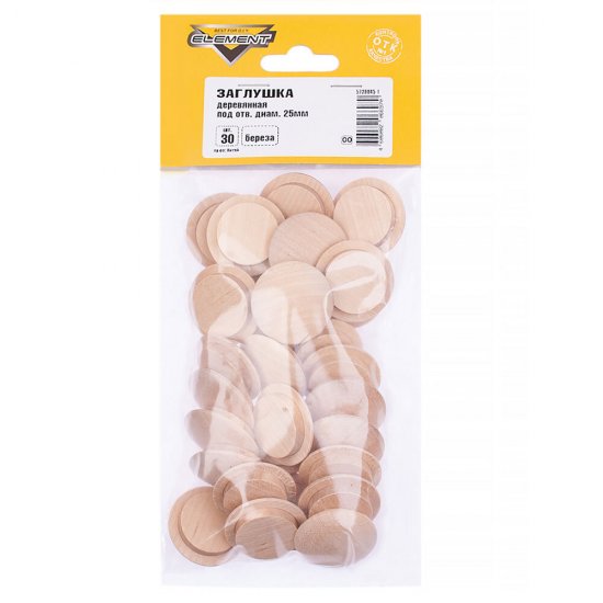 Заглушка декоративная деревянная d25 мм береза (30 шт.)