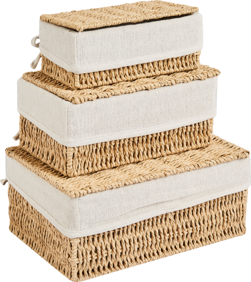 Корзина с крышкой для хранения 24x10.5x14 см бумага цвет бежевый 3 шт