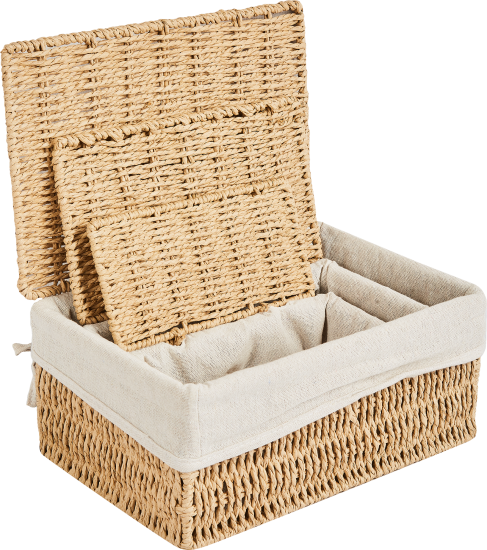 Корзина с крышкой для хранения 24x10.5x14 см бумага цвет бежевый 3 шт