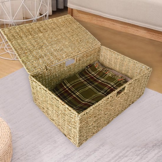 Корзина с крышкой для хранения 55x21x38 см водоросли цвет натуральный