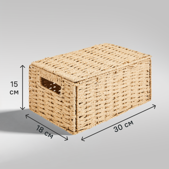 Корзина с крышкой для хранения 30x15x18 см бумага цвет бежевый