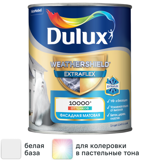 Краска фасадная Dulux Weathershield Extraflex цвет белый матовая база BW 1 л